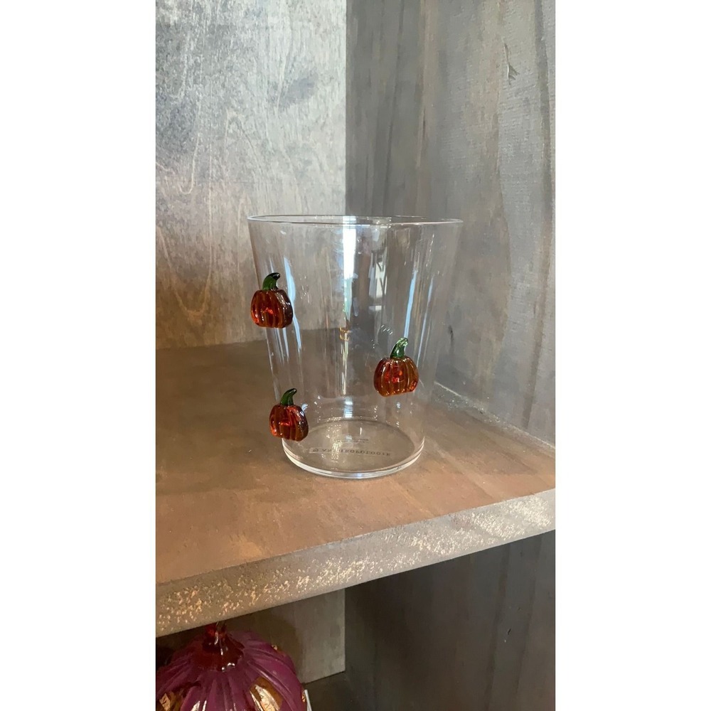 Anthropologie Glass Pumpkin Icon Tumbler Fall Harvest Autumn Clear Orange